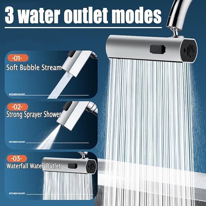 3 in 1 360 Degree Waterfall Kitchen Faucet, Extender for Kitchen Sink